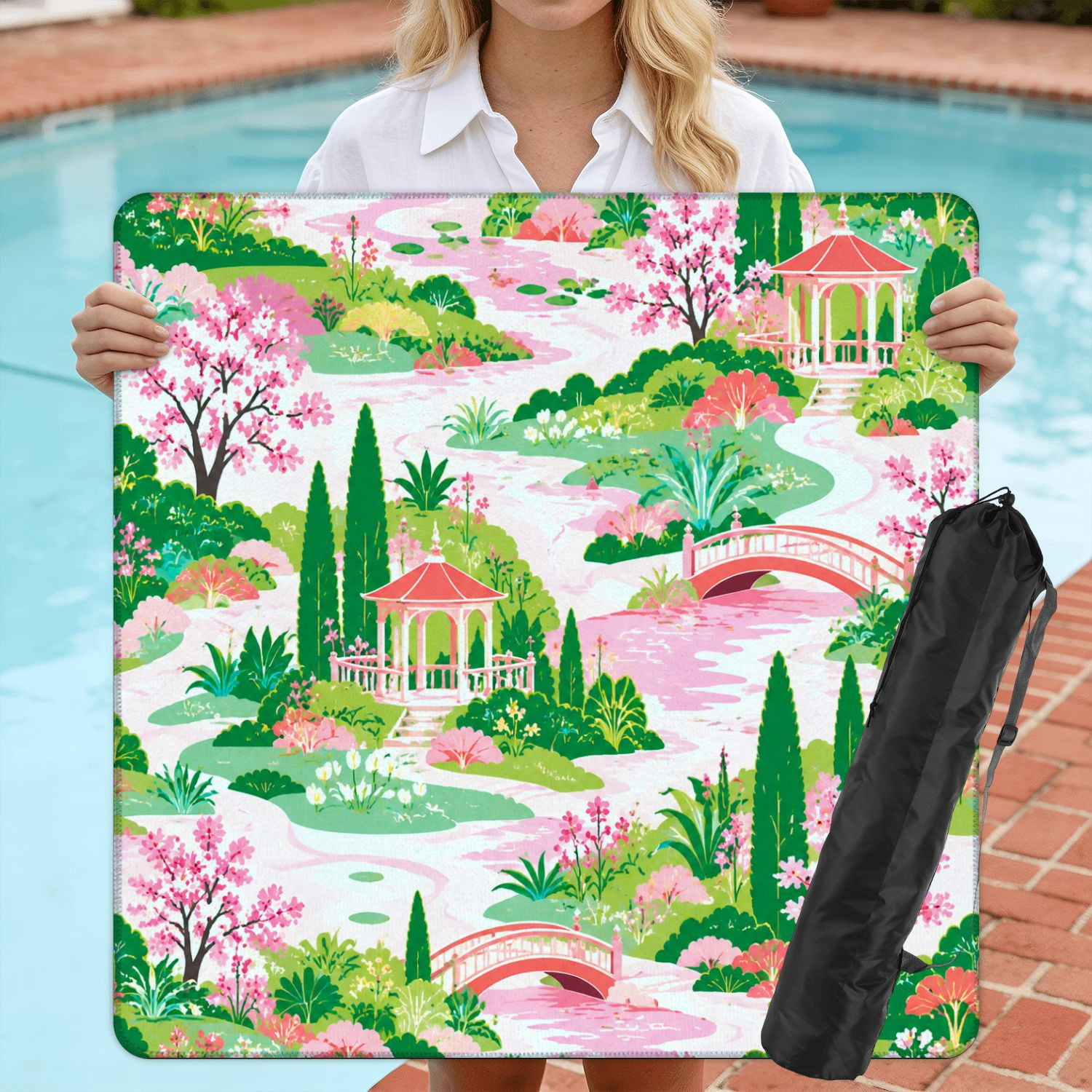 Mahjong Mat 31.5" x 31.5" Pink Tropical Palm Hibiscus Non-Slip Noise Reduction American Mahjong Tiles Table Cover for Dominoes Poker Card Board Games Gift