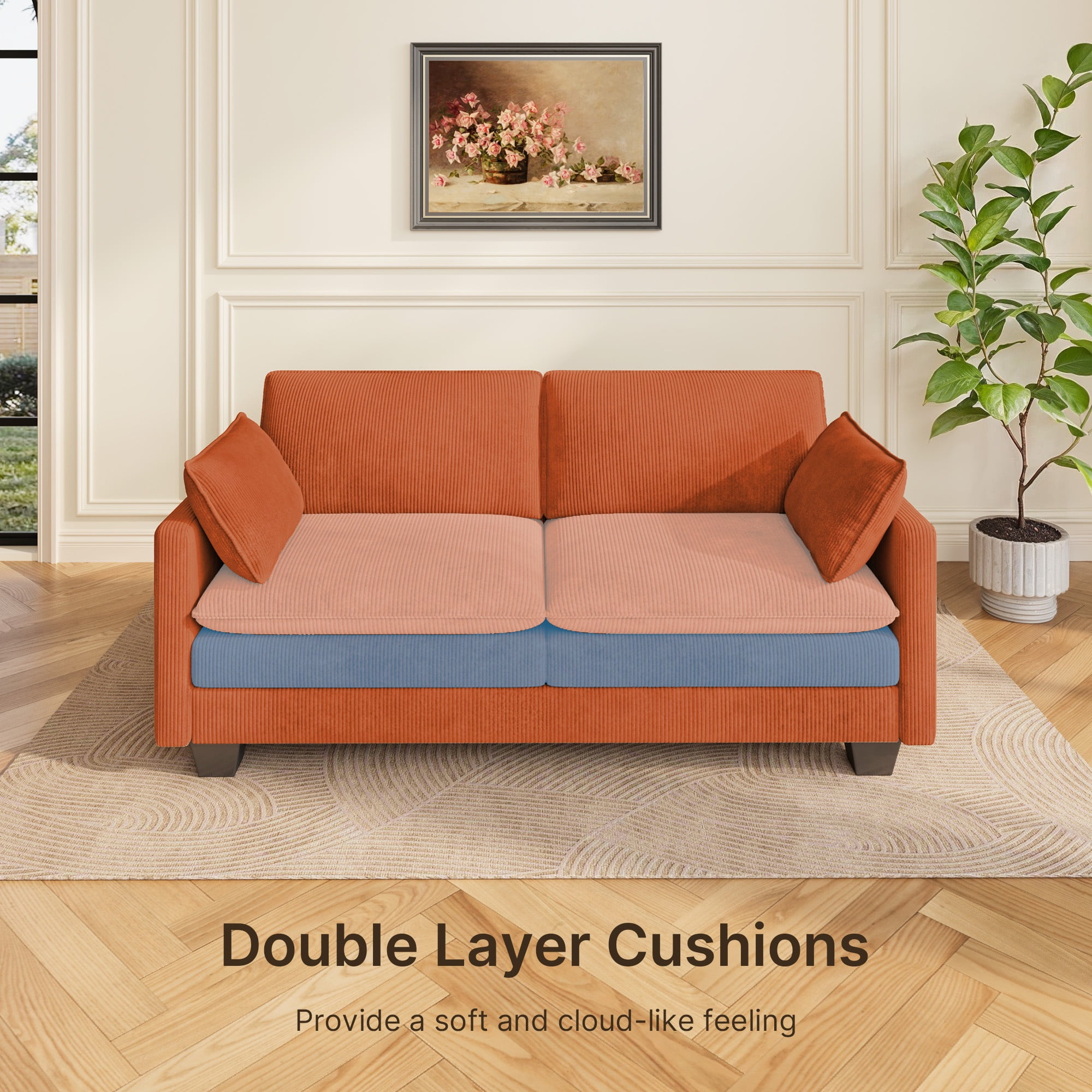 Loveseat Sofa, Comfy 2 Seater Couch with Double Layer Cushions for Living Room | Bedroom | Apartment | Office, Orange