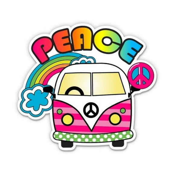 Peace Hippie Bus - 3" Vinyl Sticker - For Car Laptop I-Pad Phone Helmet Hard Hat - Waterproof Decal