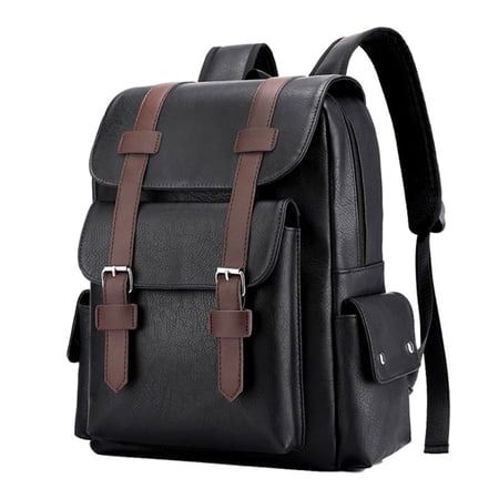 Business Men and Women PU Leather Backpack 15.6inch Laptop Waterproof Backpack Travel Commuter Lightweight schoolbag Large Hiking Back Pack-Black