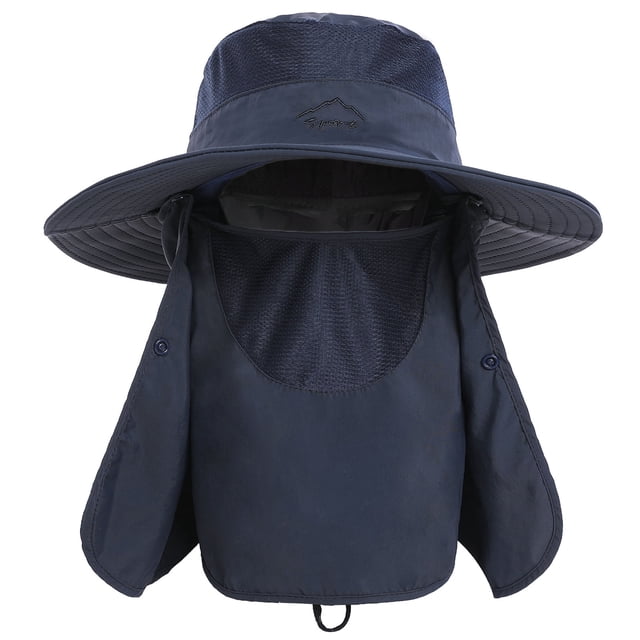 Sombrero de ala ancha con solapa de cuello desmontable y cubrebocas para hombre y mujer, ideal para pesca, viajes al aire libre