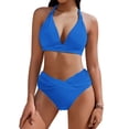 thumbnail image 2 of FDGIU Women's High Waisted Bikini Set V Neck Front & Adjustable Straps Two Piece Swimsuit, Tummy Control Tankini Bathing Suit, for Beach Vacation; Bathing Suits for Women, 2 of 5
