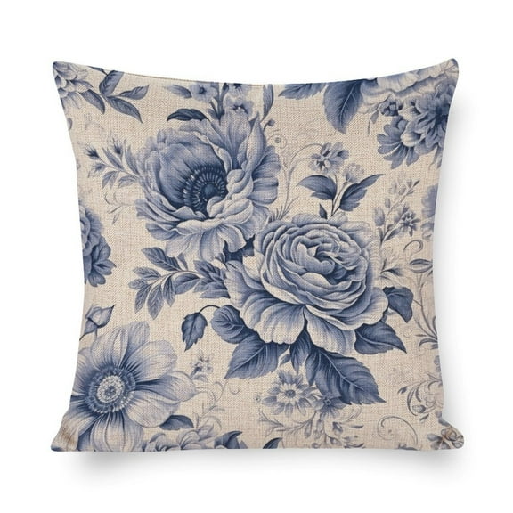Decorative Pillow Cover Vintage Style Flower Heart Bird Navy Blue White Pillowcase Blue & White Mediterranean Vintage Floral Decor Pillows Cushion Case for Sofa Couch 16"x16"