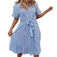 thumbnail image 1 of Femmes Midi Habillé Floral Bouton Up Split Robe V Cou Manches Courtes Été Plage Partie une Ligne Robe Jaune M, 1 of 6