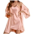 thumbnail image 1 of Timegard Ensemble de Pyjamas 2 Pcs pour Femmes Robe à Manches Longues Ouverte devant Bretelles Spaghetti Réglables Tenue de Nuit, 1 of 7