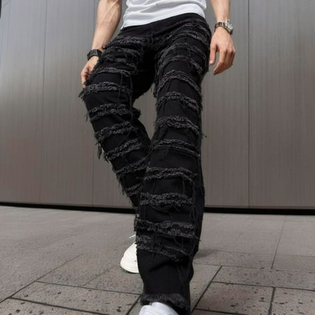 MHFRRA Boot Cut Jeans for Man Mens Slim Fit Straight Tube Retro Hop Pants Street Jeans Pants Of Quality