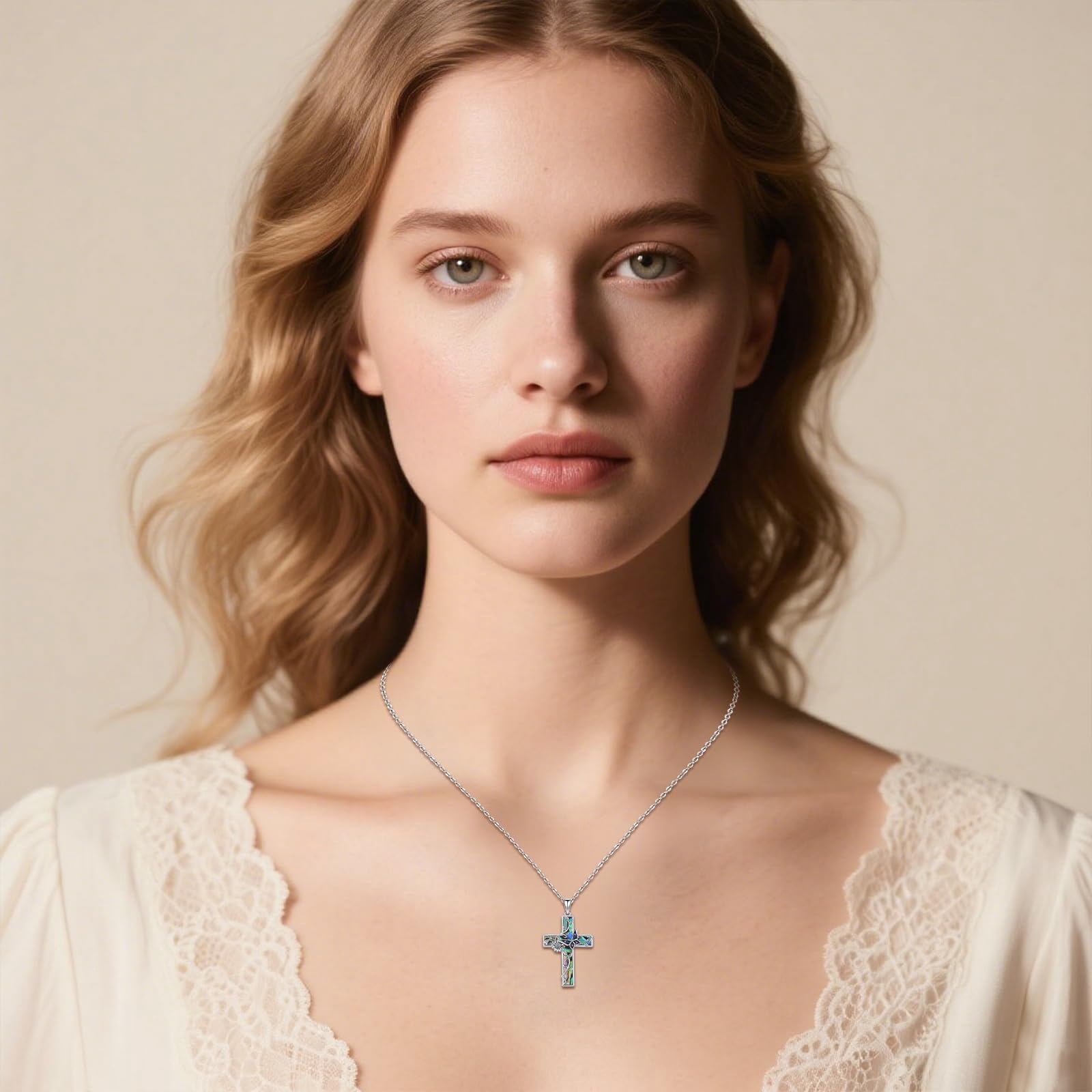 Coachuhhar Sunflower Cross Necklace 925 Sterling Silver Butterfly Pendant Necklace Abalone Jewelry Gifts for Women Mom Birthday