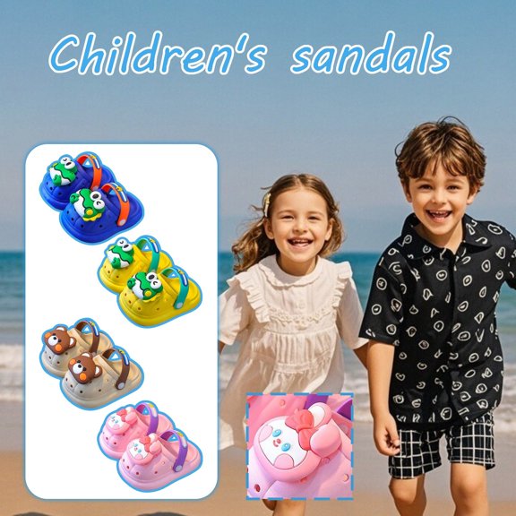 Kids 3D Cartoon Animal Clogs, Toddler Boys Girls Summer Sandals, Soft Lightweight for Indoor Outdoor, Quick-Dry Water Friendly Clogs with Heel Strap and Cute Decors Blue 2-3 Years