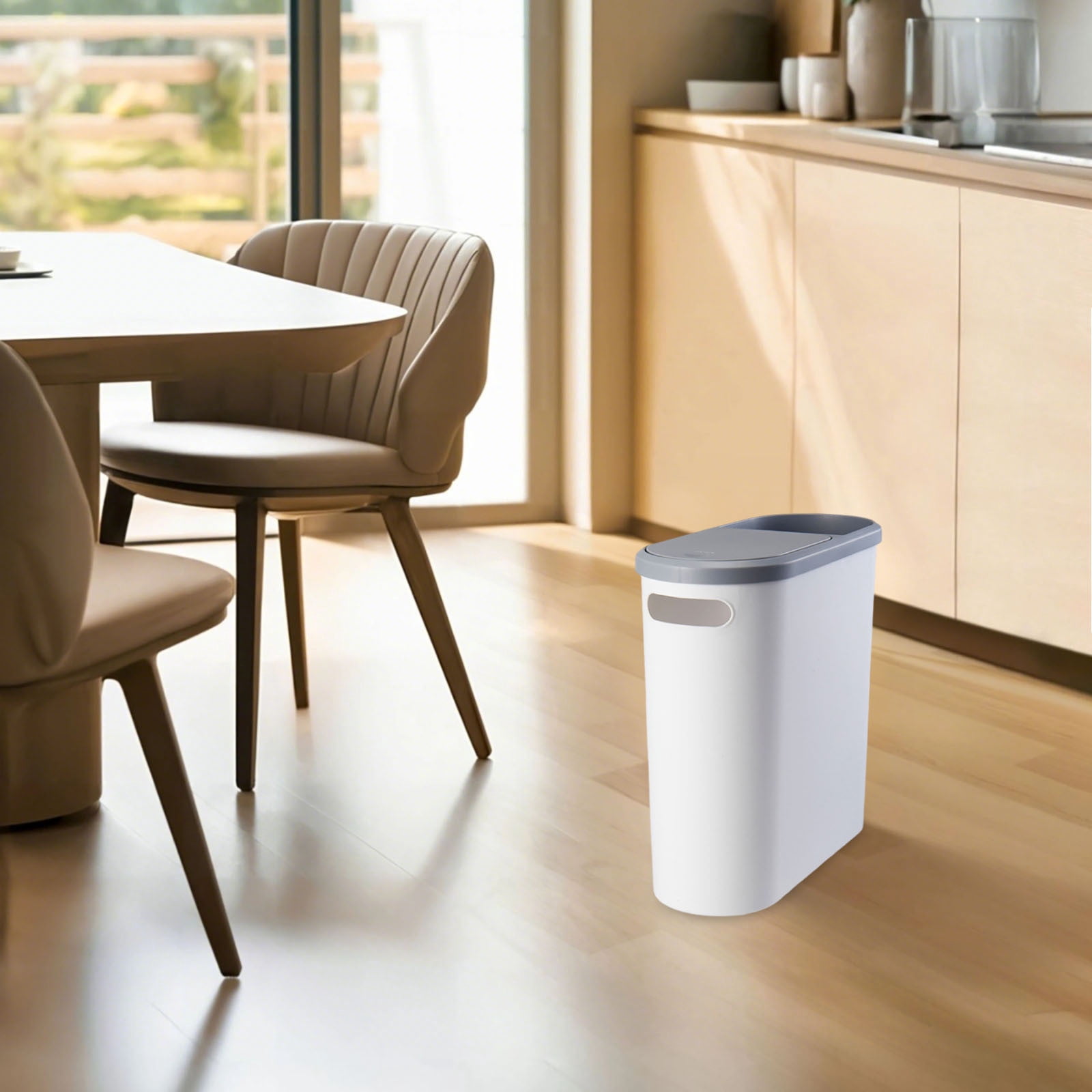Small Trash Can With Push Top Lid 2.1 Gallon Slim Bathroom Garbage Can With Paper Holder & Handle Hole 2 In 1 Multifunction Trash Bin(White)AA