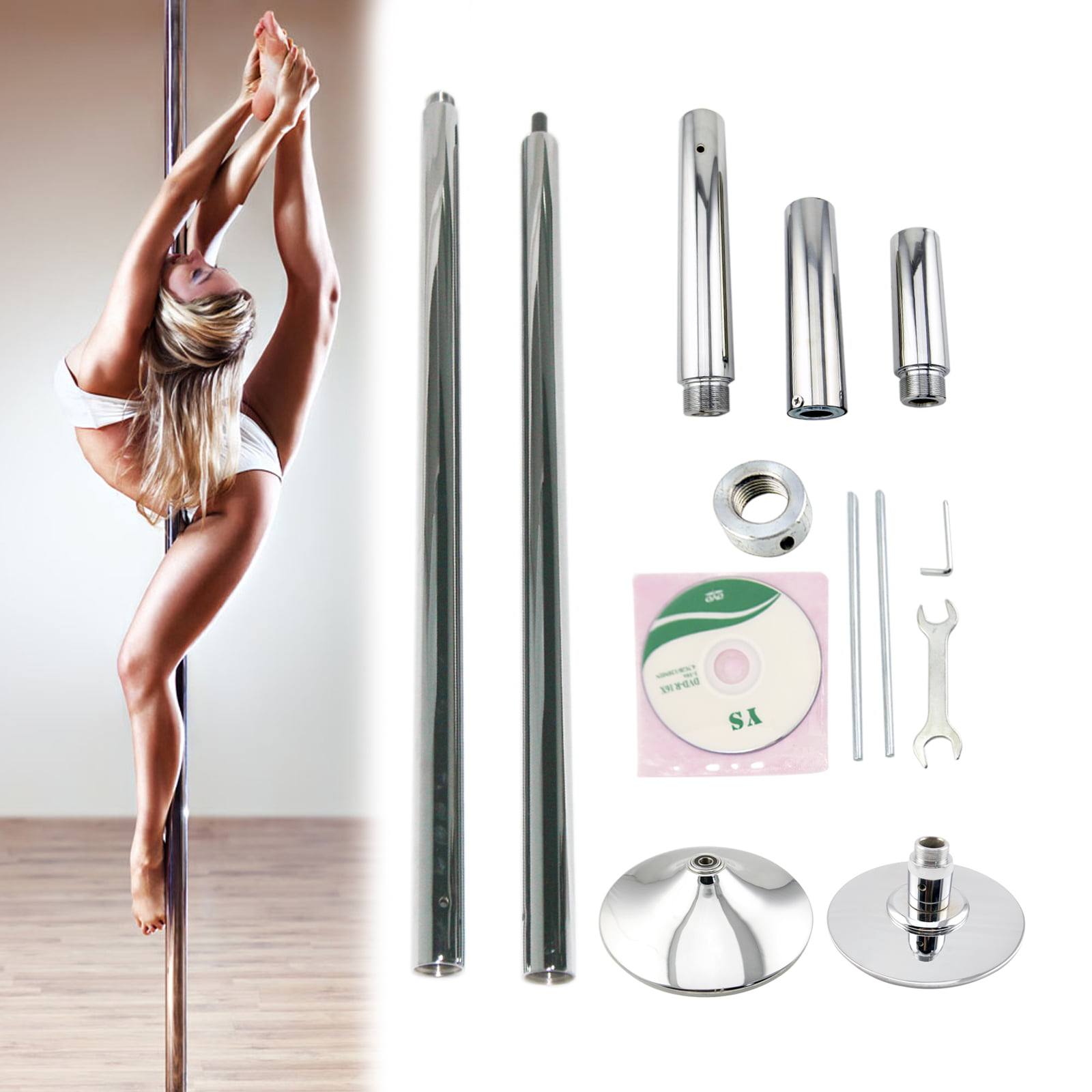 85-111 Adjustable Height Raylon Spinning and Static Dancing Pole Fitness Exercise Dance Tube for Home Pub Party Gym 45mm Diameter Portable Stripper Pole