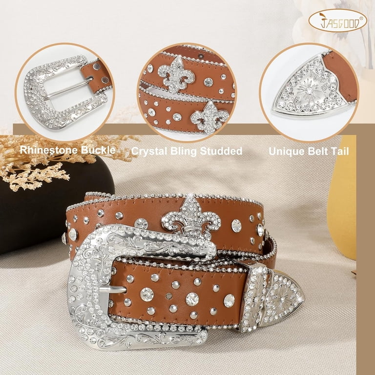 Vintage Western Crystal Studded Tan Suede Belt Size S Womens Camel Suede Ladies Western Belt With Black Crystal  main image 3