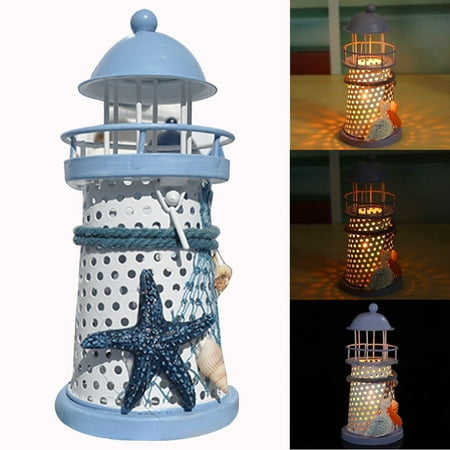 Butterfly Meadow Candlestick - Outtop Mediterranean Lighthouse Iron Candle Candlestick Blue White Home Table Decor NEW