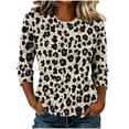 thumbnail image 2 of Ayolanni Crew Neck Summer&nbsp;Fall&nbsp;Clothes 3/4 Sleeve Trendy Leopard Print Tunic Blouse Plus Size Daily Wear Shirts Tops for Women Yellow L, 2 of 7