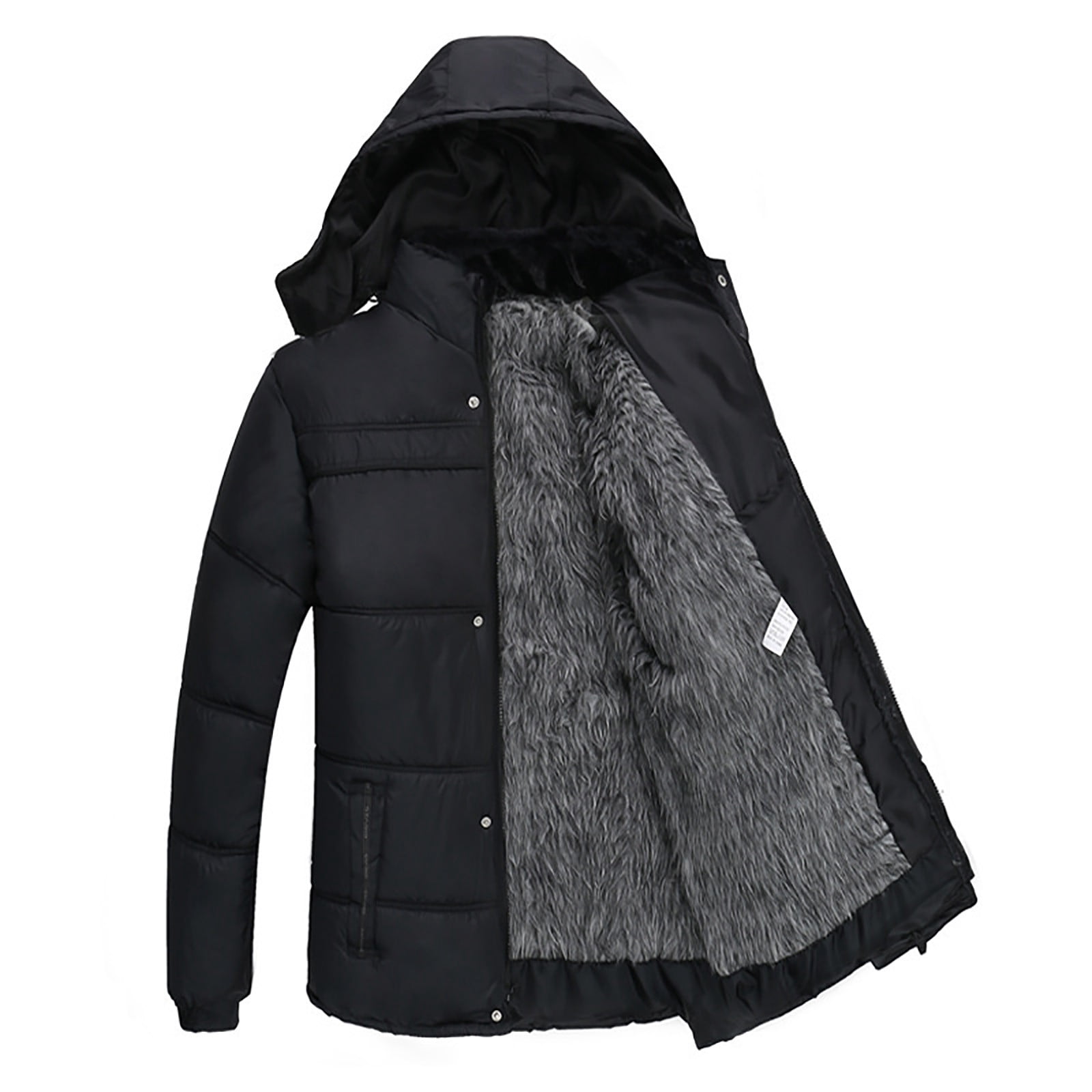 BiZtdJrK Puffer Jacket Men Fleece Lined Long Sleeve Hooded Quilted Jackets Full Zip Thermal Ski Hoodie Coats with Pockets Gray XXXL
