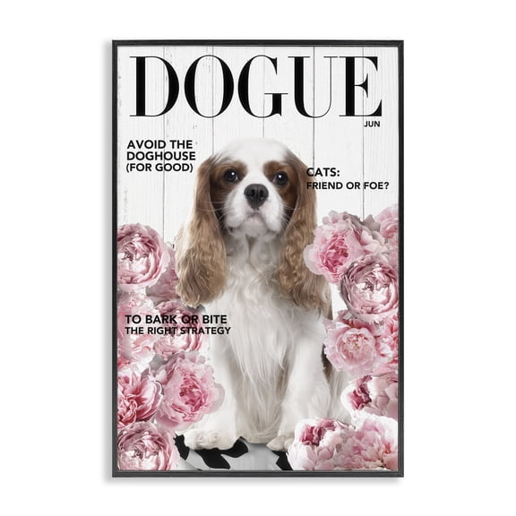 Funny Floral Dog Magazine Black Framed Giclee Art, design by Sasha