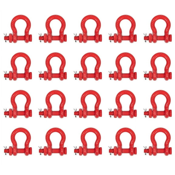 20Pcs 3/8" Anchor Shackle Forged Carbon Steel w/ Safety Screw Pin Load Limit 2,000 lbs Double Rust Protection Heavy Duty D Ring Bolt Type Shackle for Towing, Rigging, Vehicle Recovery