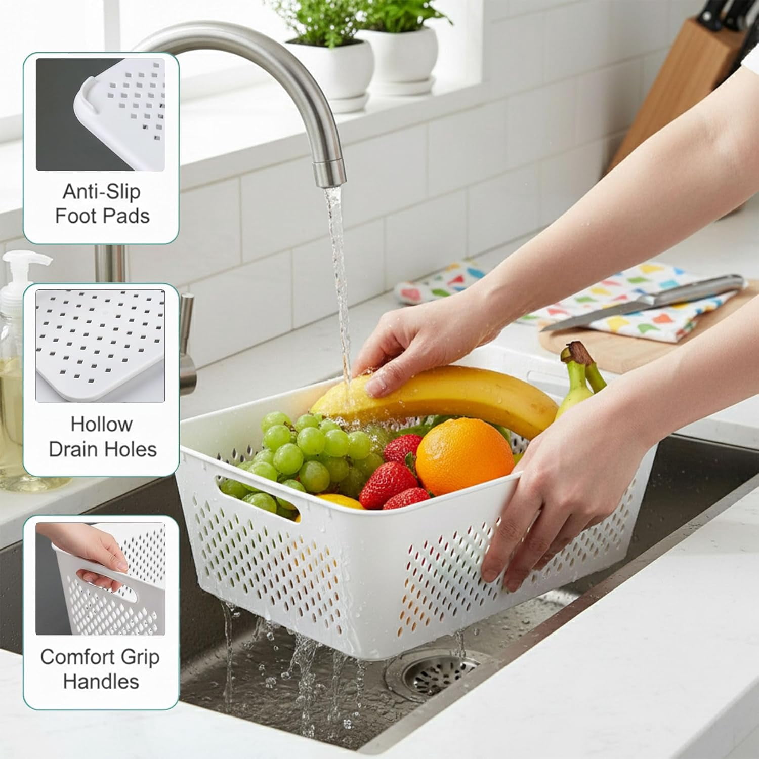 5PCS Food Storage Containers For Fridge With Removable Colander and Lids, Leak Proof Refrigerator Organizers for Vegetable Produce, Keep Berry Fruits Fresh Longer