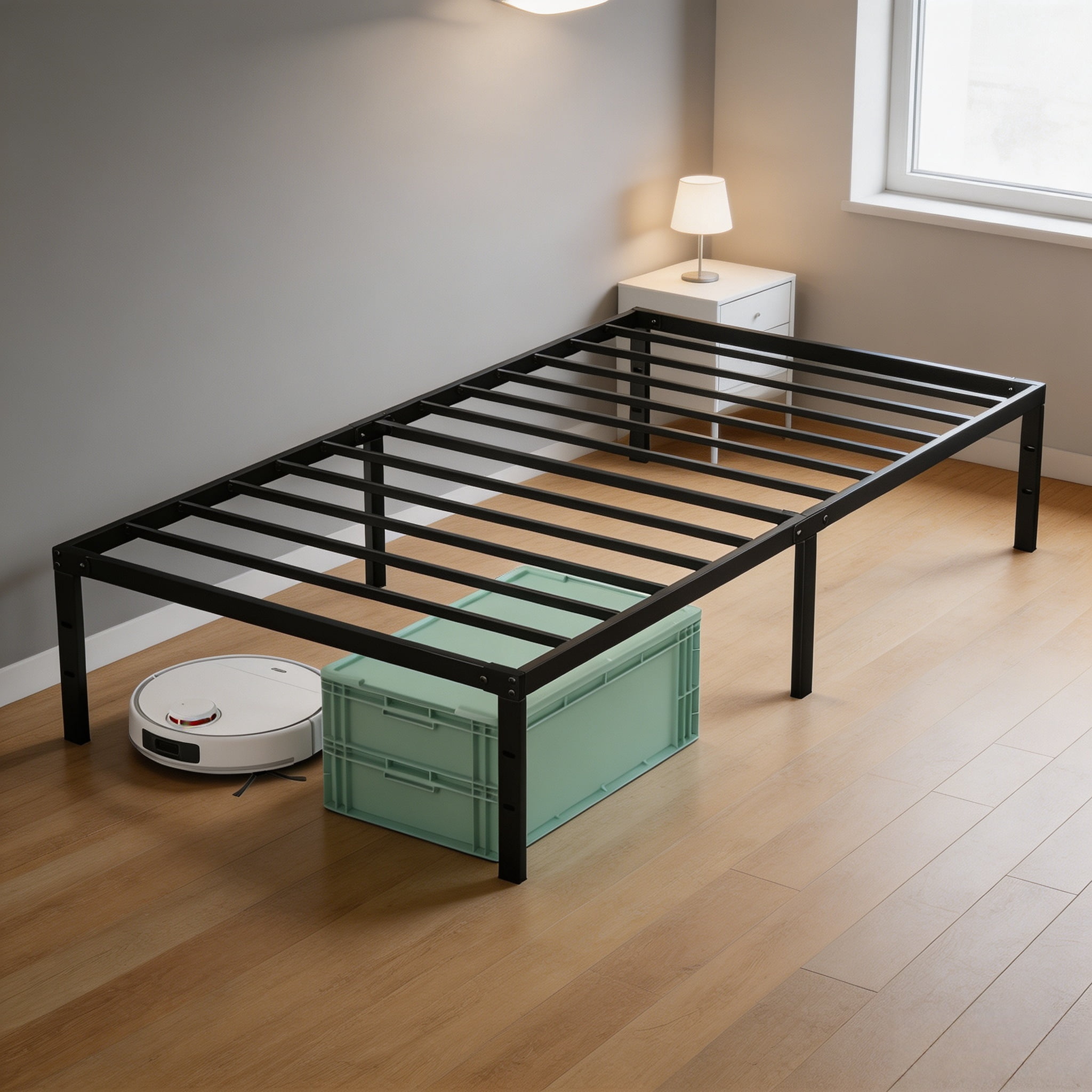Full Size Metal Platform Bed Frame with Sturdy Steel Slats, No Box Spring Needed, 12-Inch Under‑Bed Storage