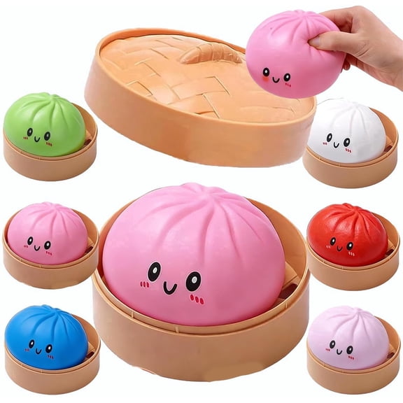 Giant Dumpling Squishies, 4 Inch Jumbo Dumpling Stress Ball, Rainbow Mystery Squishies Bun, Soft Squeeze Decompression Dough for Adults, Anxiety Relief Fidget