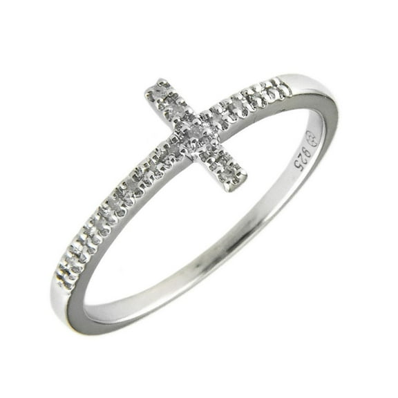 Silver Diamond Cross Ring