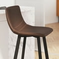 thumbnail image 4 of Merrick Lane Set of 2 Modern Chocolate Brown Faux Leather Upholstered Bar Stools with Contoured, Low Back Bucket Seats and Iron Frames, 4 of 13