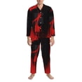 thumbnail image 3 of Lsque Minimalist Skull Red Pattern Long Sleeve Pajama Set for Men - Soft 2-Piece Sleepwear and Loungewear Set with Pockets, Comfy Nightwear-Large, 3 of 7