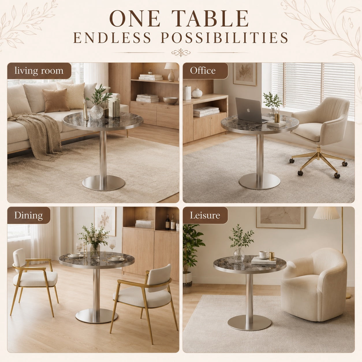 Aukfa 31.5" Round Sintered Stone Dining Table for 2-4, Kitchen Table Tulip Table with Silver Pedestal Base for Bistro Small Apartment,Silver Gray Marble