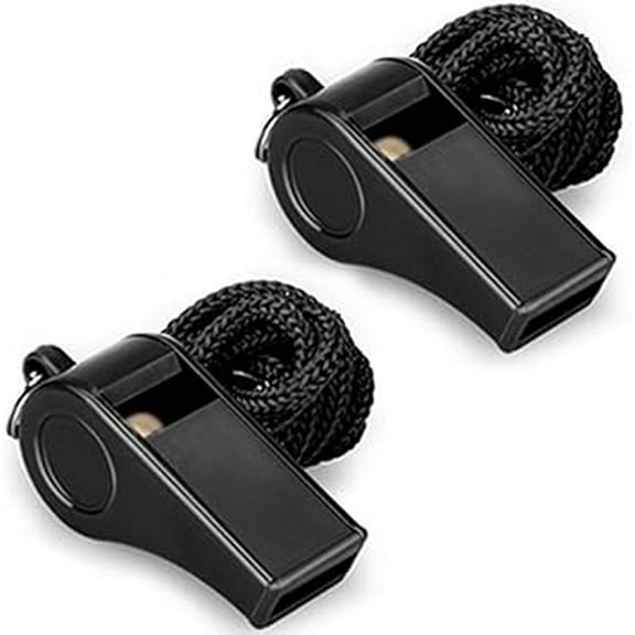 Coach Emergency Whistles, 2-Pack with Black Lanyards for Adults