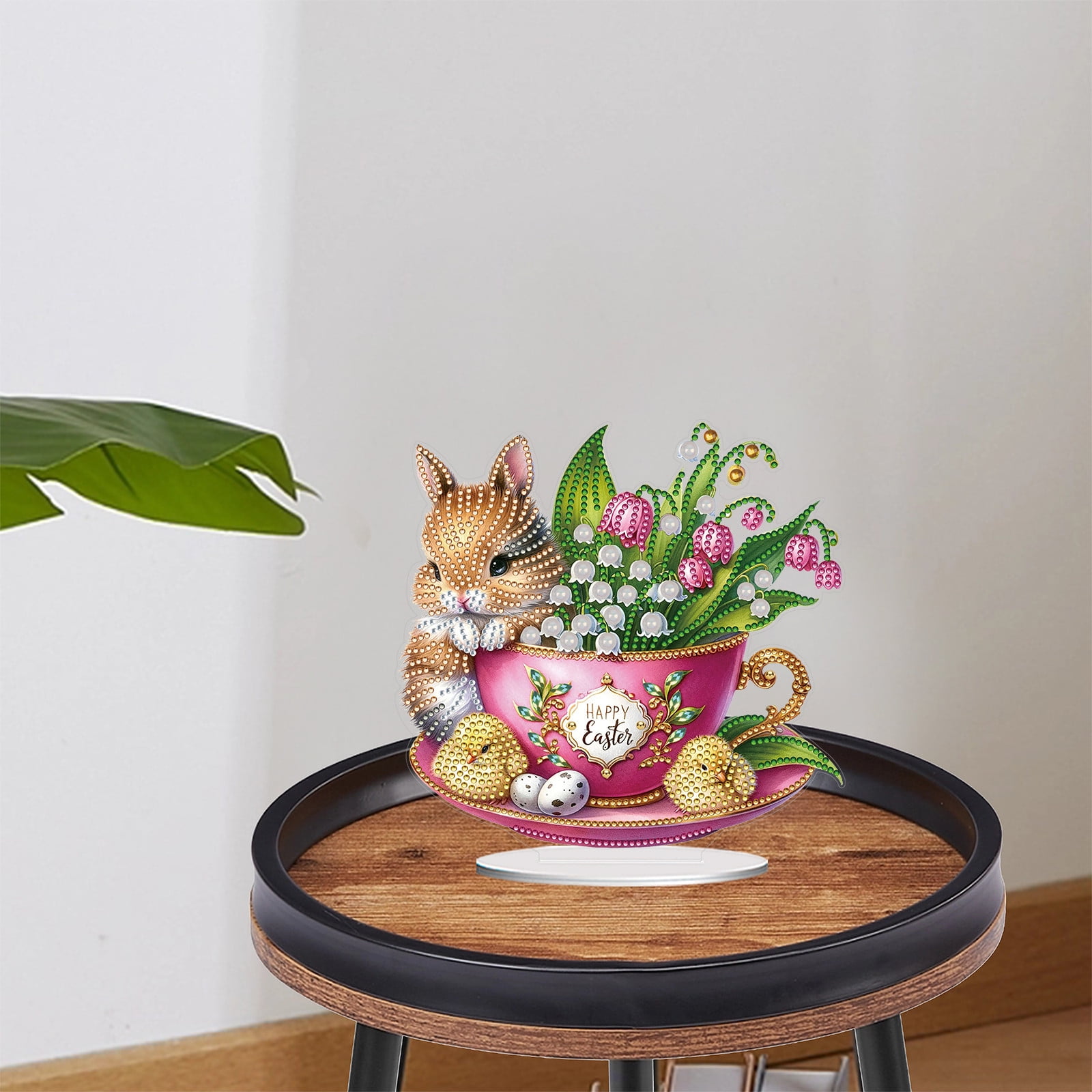 FLOPESN DIY Diamond Art Painting Easter Bunny Ornament Kits with Oval Base, Single-Sided Diamond Painting PET Craft for Home Decor