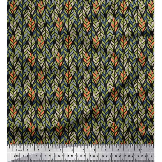 Soimoi Polyester Crepe Fabric Leaves Small Printed Craft Fabric by The Yard 52 Inch Wide