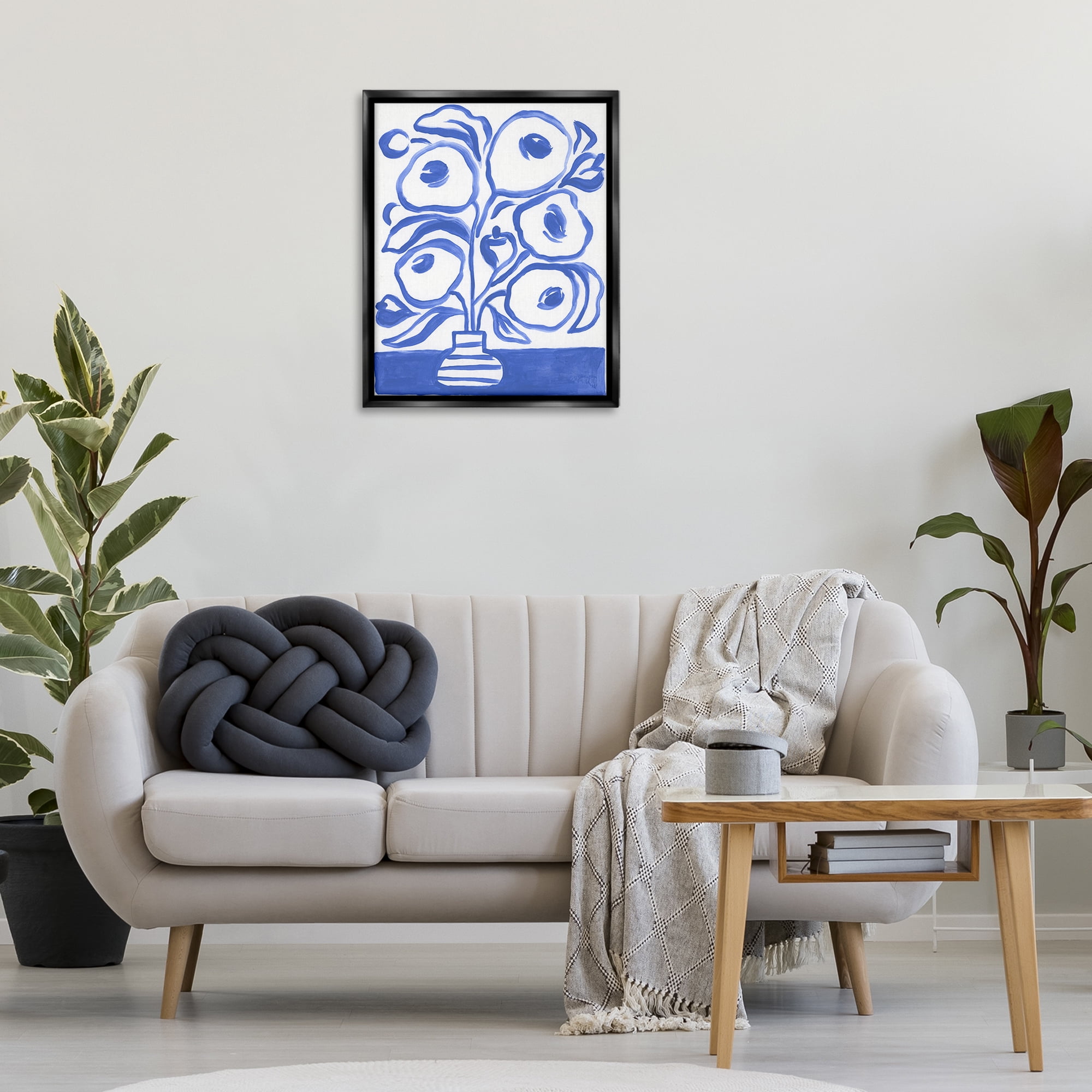 Stupell Industries Modern Blue Vase Botanical & Floral Painting Black Floater Framed Art Print Wall Art, 25 x 31