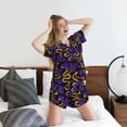 thumbnail image 3 of Wukai Golden Snake And Purple Rose Print Women's Pajama Set - Short-Sleeve Top and Shorts with Elastic Waistband and Pockets for Loungewear, Yoga, and Casual Wear-Large, 3 of 8