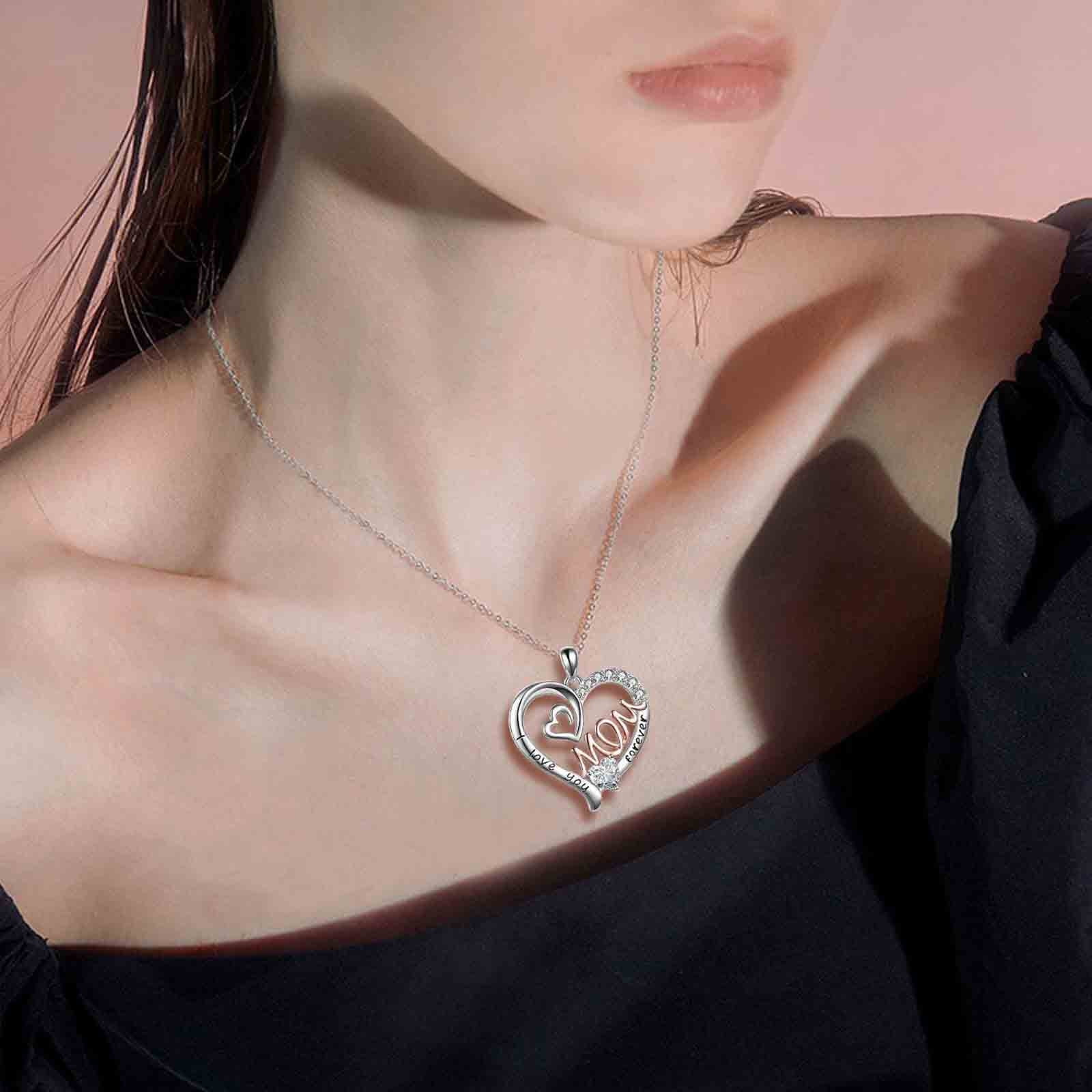 ZZkhGO Mother's Love Heart Necklace, Two-tone Inlaid Pendant