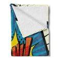 thumbnail image 2 of Blue Yellow Vintage Soft Flannel Fleece Blanket, Retro Fun Halftone Pow Lettering in a Square Pop Art Comic Style, Cozy Plush for Indoor and Outdoor Use, 50" x 70", Ivory Multicolor, by Ambesonne, 2 of 5