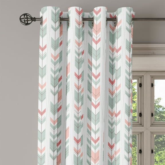 Ambesonne Geometry Grommet Curtain Single Panel, Abstract Chevron Arrow, 50"x60", Pale Blue and Pink