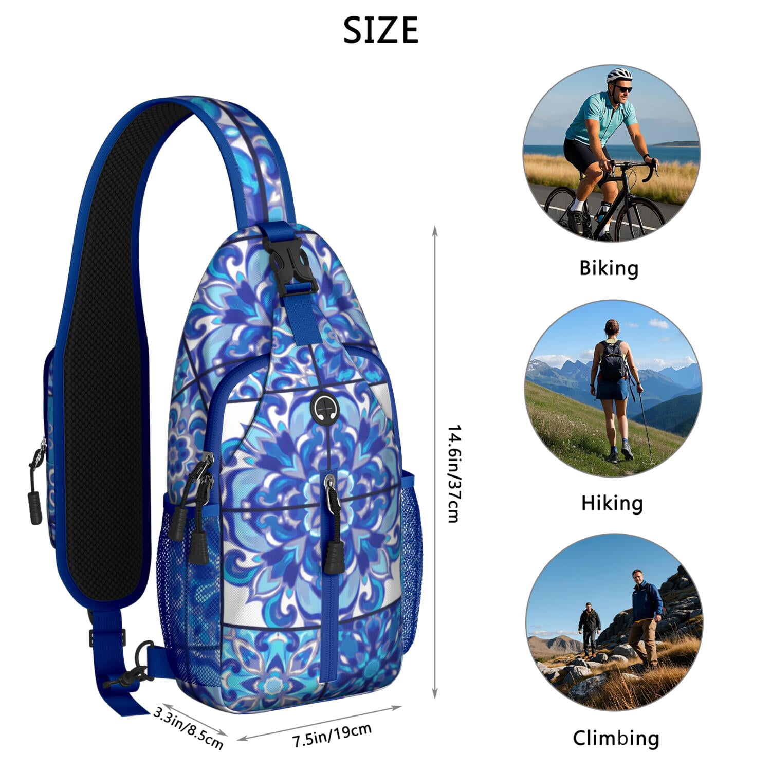 Sling Bag Bohemian Tribal Hiking Daypack Crossbody Backpack Purse for Men Women