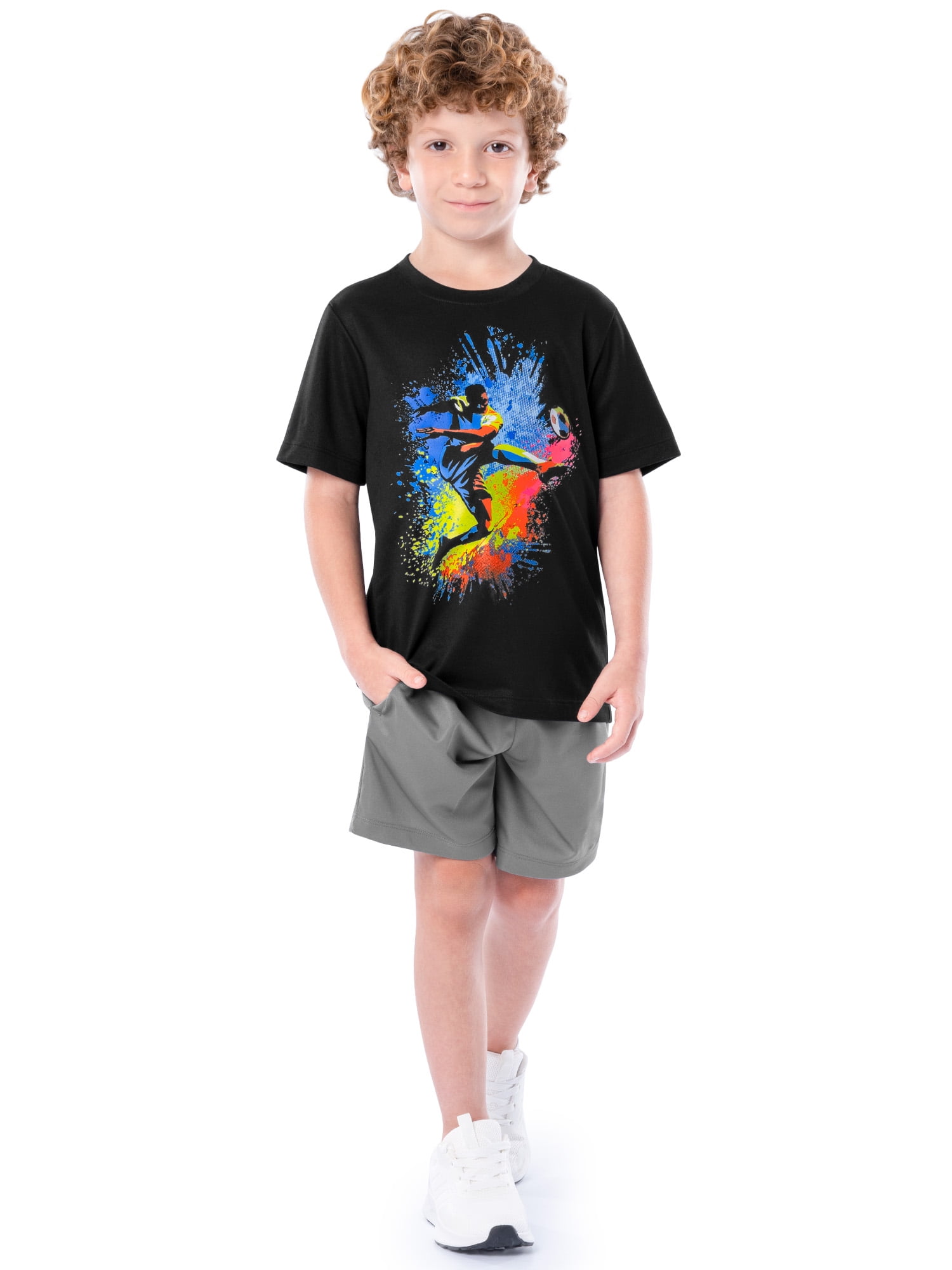 Athletic Works Boys Active Solid and Print Short Sleeve T-Shirts, 3-Pack, Sizes 4-18 & Husky