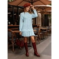 thumbnail image 6 of Women Cable Knit Sweater Dress Crewneck Long Sleeve Pleated Mini Dress Twofer Style Patchwork Dress S, 6 of 7