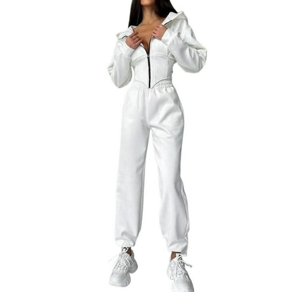 Women’s Corset-Waist Hoodie Sweat Set, Zip Up Hooded Top and High Waist Jogger Pants, Casual Athletic Two-Piece Outfit for Lounge, Travel, Streetwear, Comfortable Fit