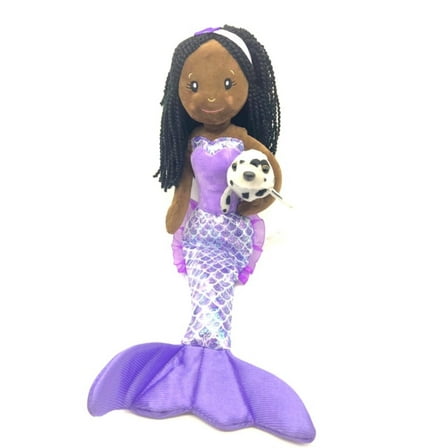 The Petting Zoo, Mermaid Doll with Harbor Seal Stuffed Animal, Gift for Girls, Plush Doll with Seal Plush Toy, African American-16 Inches