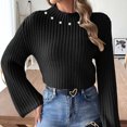 thumbnail image 4 of Qetyuw Crop Crochet Knit Sweater for Women Chunky Long Sleeve Mock Neck Pullover Sweaters Solid Color Casual Jumper, 4 of 6