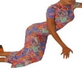 thumbnail image 4 of Femmes Print Maxi Crayon Robes Mock Cou Cravate Teinture Bodycon Longue Robe Élégante Soirée Robe de Club, 4 of 6