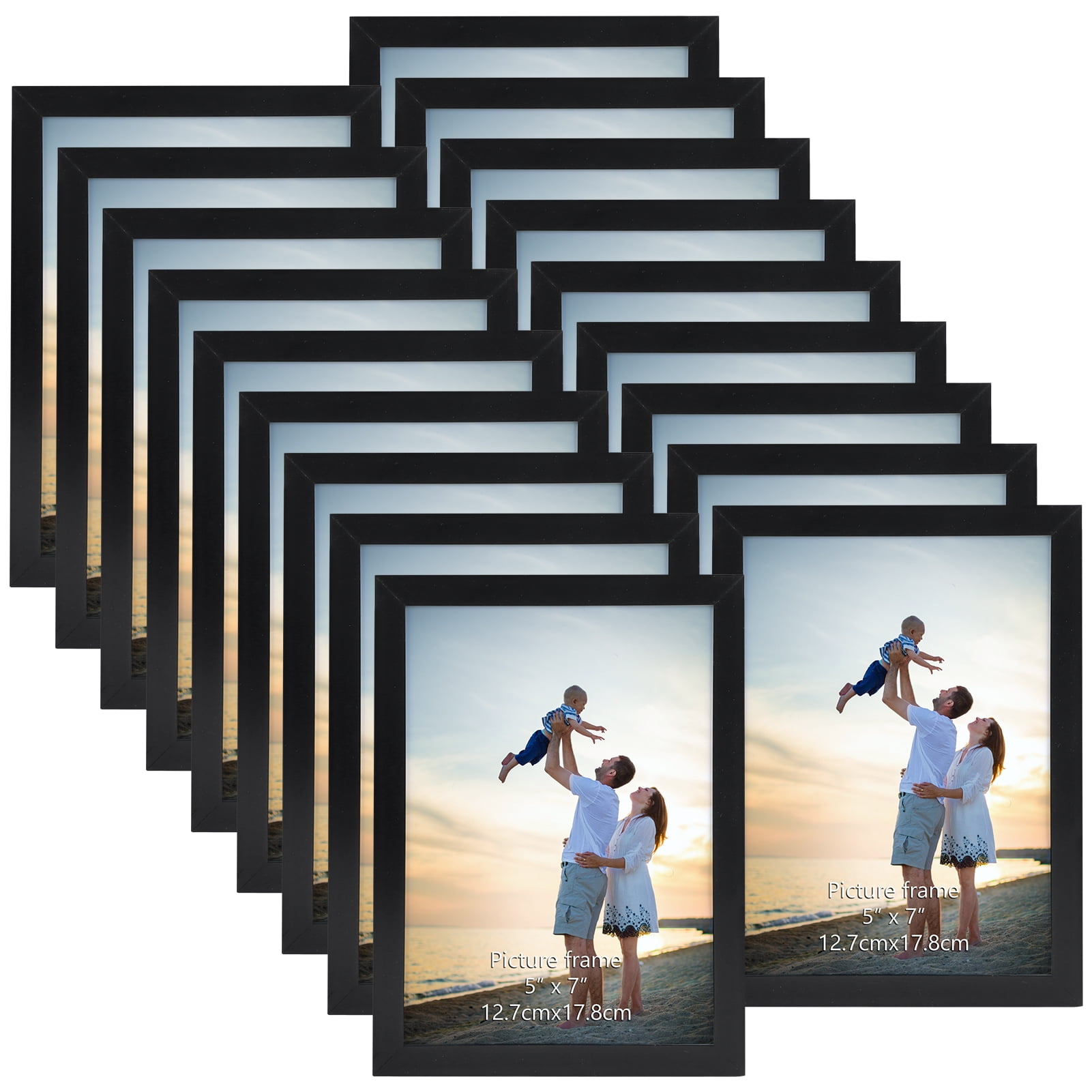18 Pack 5x7 Picture Frames, Black 5 by 7 Photo Frame for Wall Mount or