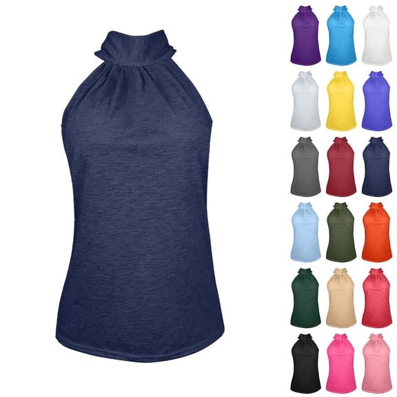 HAJWOH Women's Halter Neck Cotton Tank Tops Solid Color Sleeveless Casual Streetwear Summer Fashion Tunic Cami Shirts