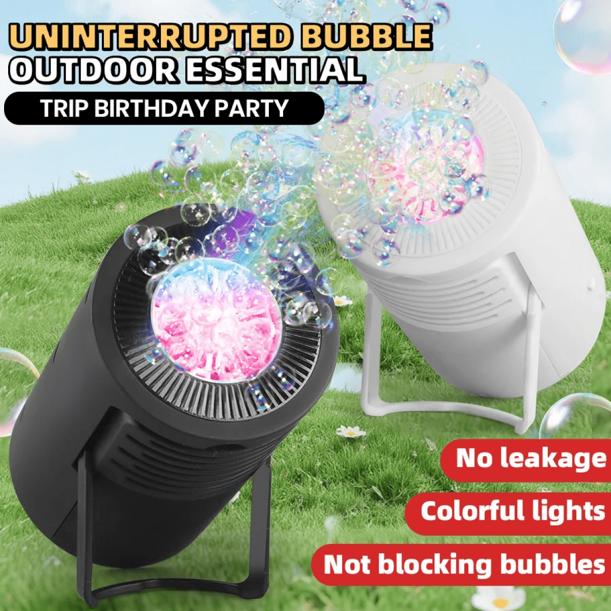 Electric Bubbles Machine for Adults, Portable Automatic Bubble Maker Blowers with Lights for Weddings Stage Outdoor Parties(Black)