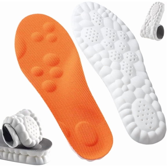 Massage Insole for Men Women, 2026 New Memory Foam Cloud Insoles, Upgrade Massage Insole with Arch Surpport and Cushioned Comfort Fits All Shoe Types (Orange White, 12.5-13)