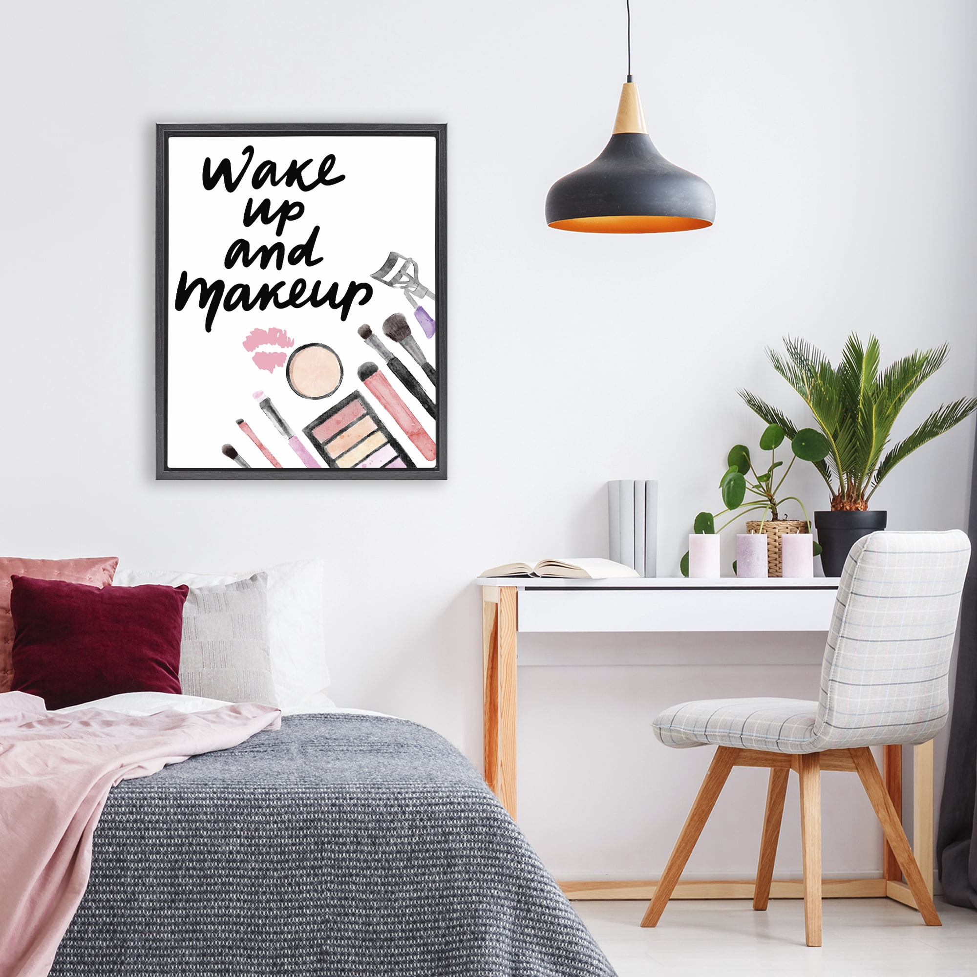 Stupell Industries Wake Up & Makeup Black Framed Floater Canvas Wall Art, design by Jesse Keith