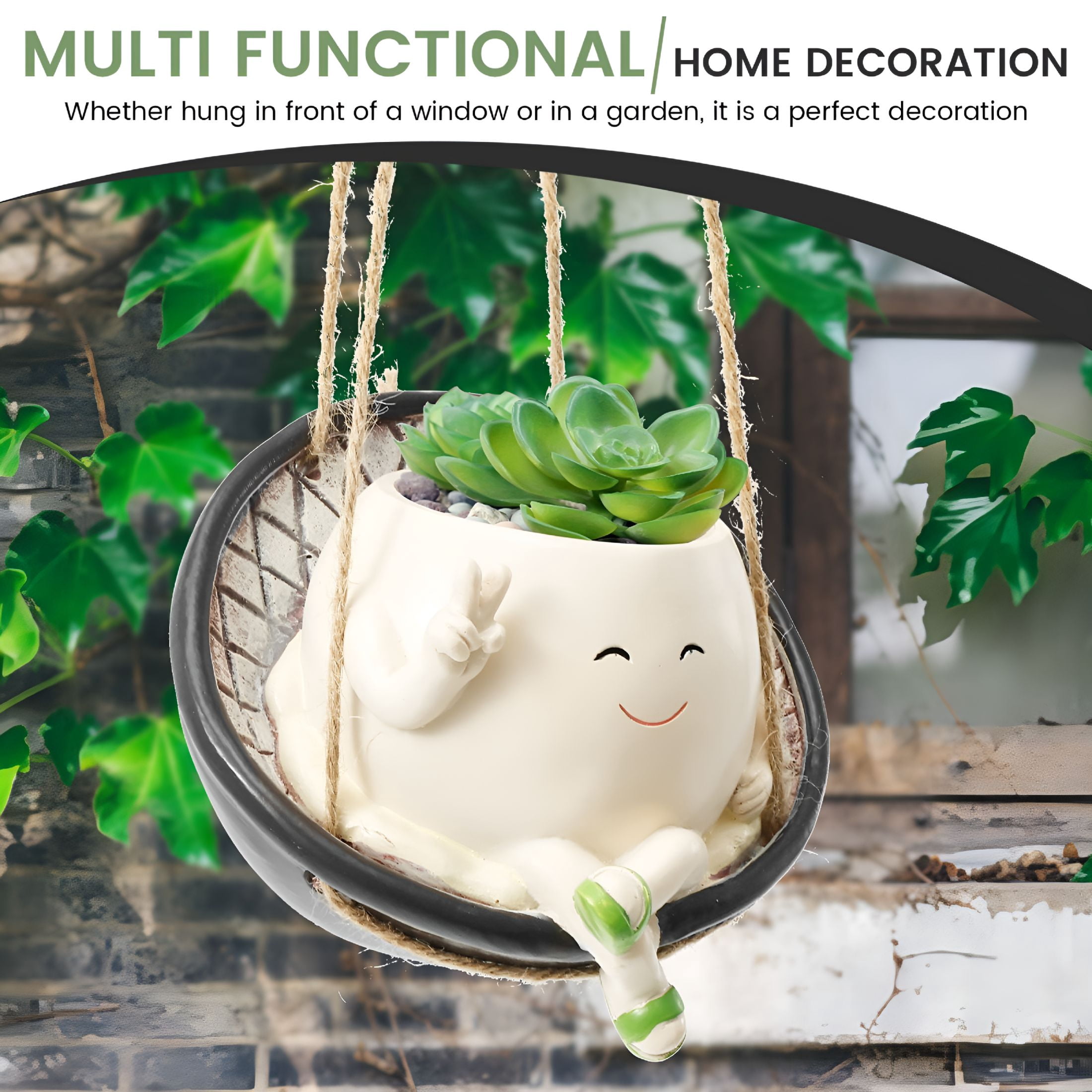 ACDANC Swing Planter Pot Smile Face Swing Flowers Pot Cute Hanging Swing Planter Resin Swing Plant Pot for Indoor Outdoor Resin Hanging Planter Pots for Succulents Pearls 14.3 × 13.5 × 10.8cm