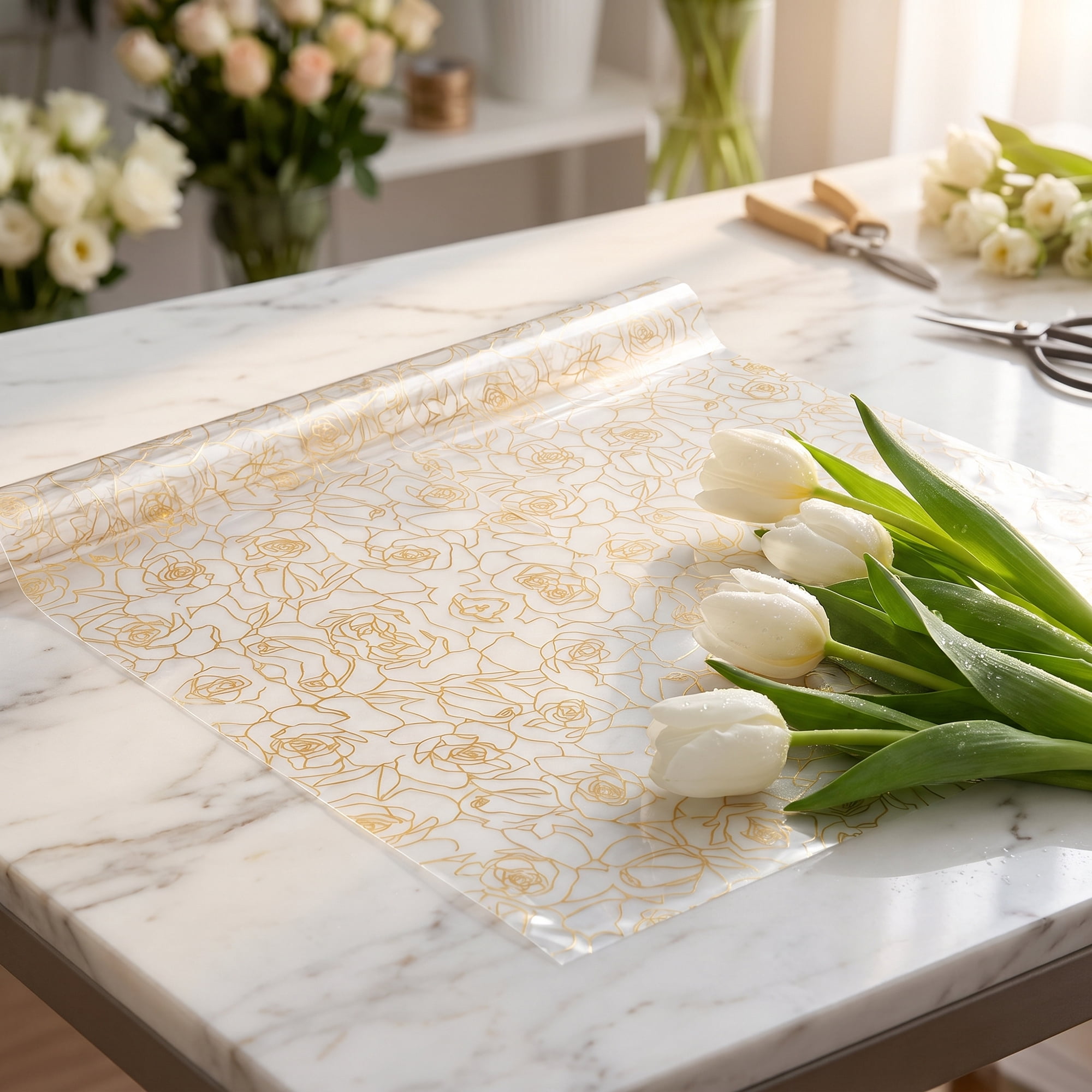 Unique Bargains Gift Wrapping Paper with Rose Pattern for Arrangements Gold 22"x 22"