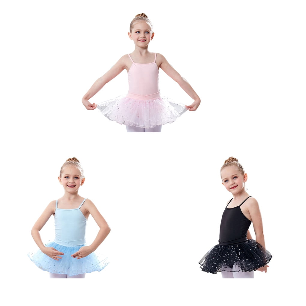 VONKY Girl Ballet Strap Costume Dance Practice Performance Bodysuit with Skirt Clothes Clothing Birthday Gift Pink 140cm